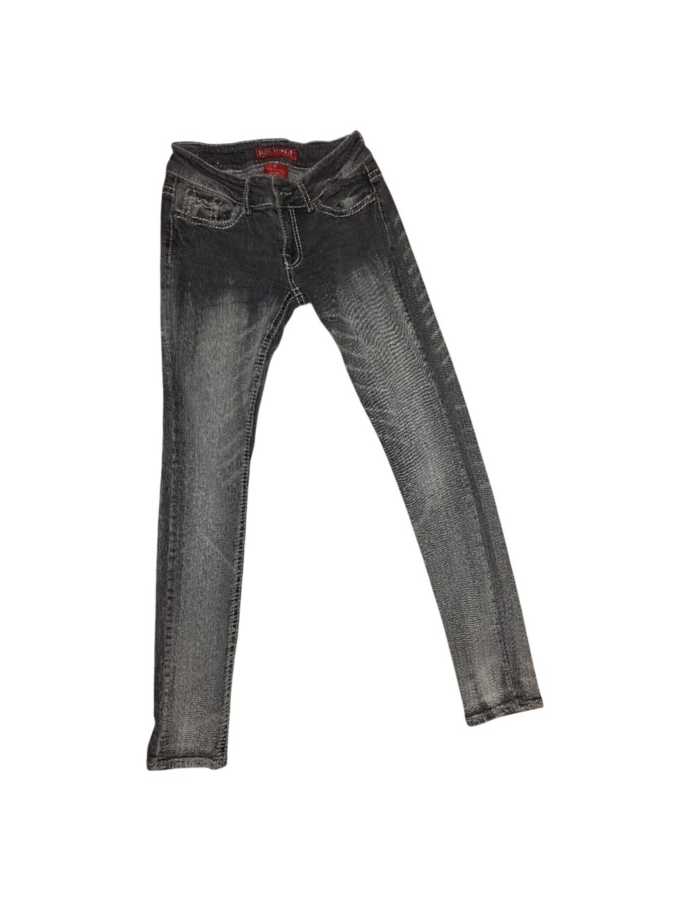 Red Rivet Acid Wash Black Skinny Jeans Thick White Stitch Size 5